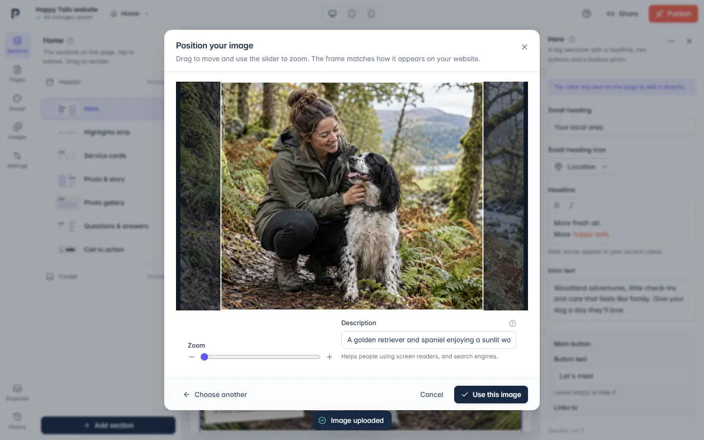 Your photos, perfectly framed in the PawLoop Website Builder